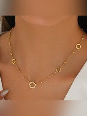 Gold Plated Stainless Steel Clover Necklace